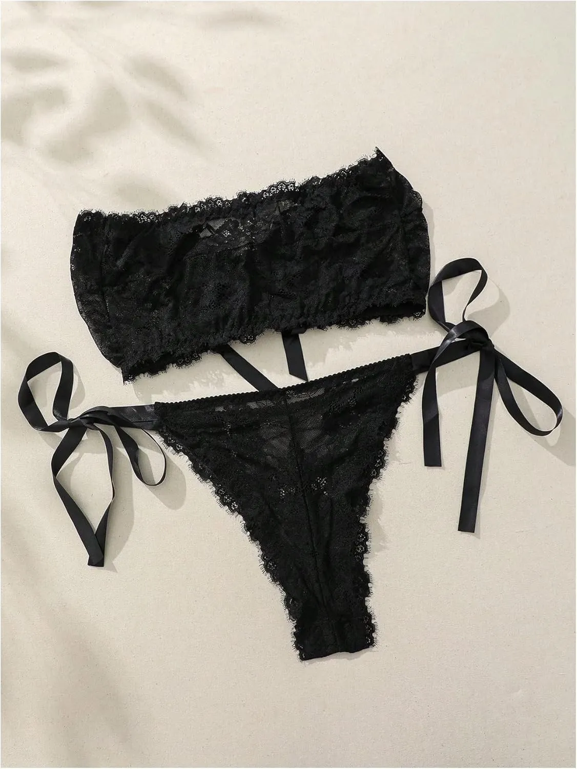 OYOANGLE Women's Plus Size 2 Piece Lace Sheer Strapless Bra and Panty Lingerie Set Babydoll Underwear