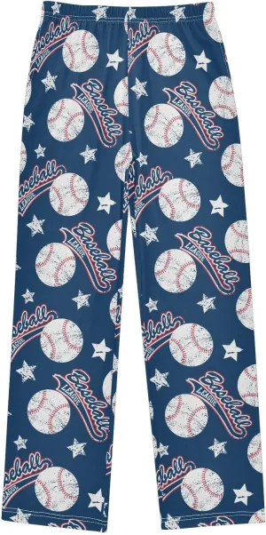 Pigsaly Boys' Pants Baseballs Stars Long Bottoms Red White Blue Ball Jogger Pants Elastic Waist Trousers With Pockets S