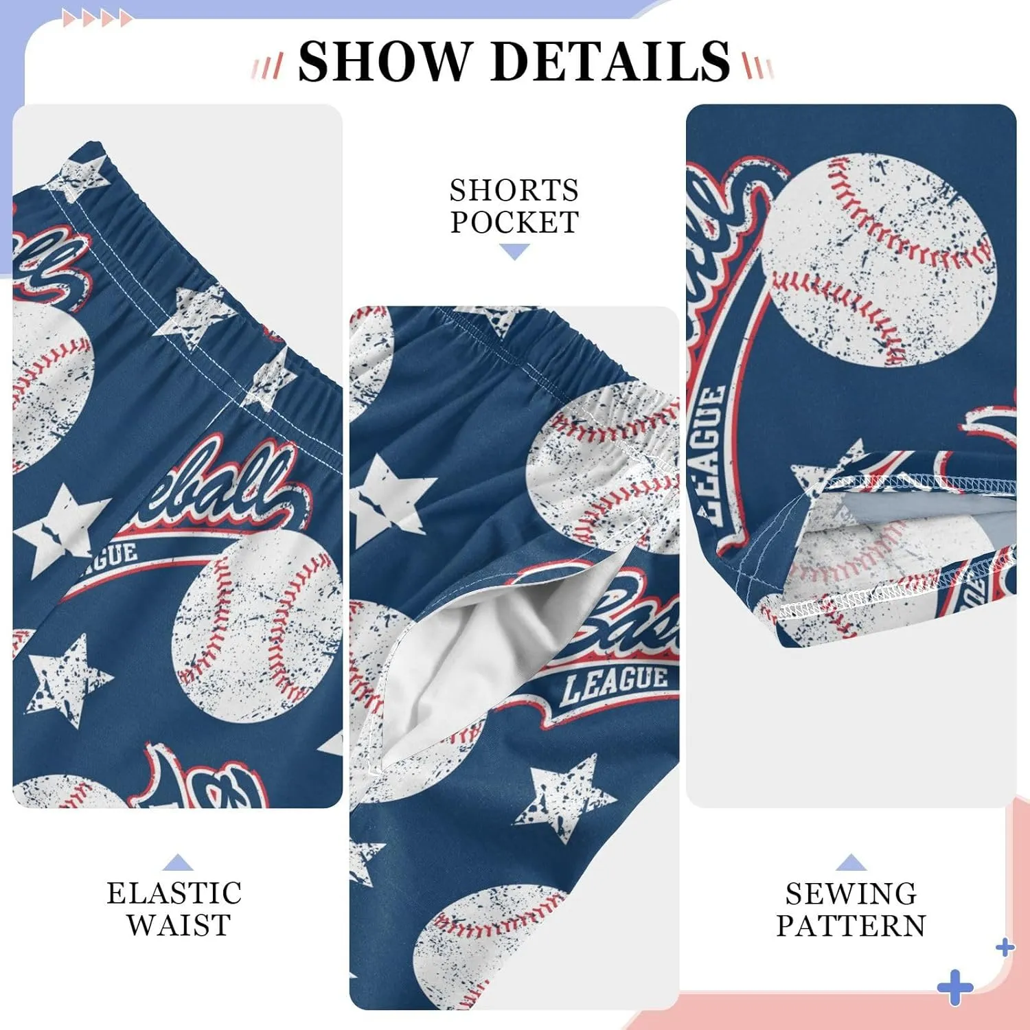 Pigsaly Boys' Pants Baseballs Stars Long Bottoms Red White Blue Ball Jogger Pants Elastic Waist Trousers With Pockets S