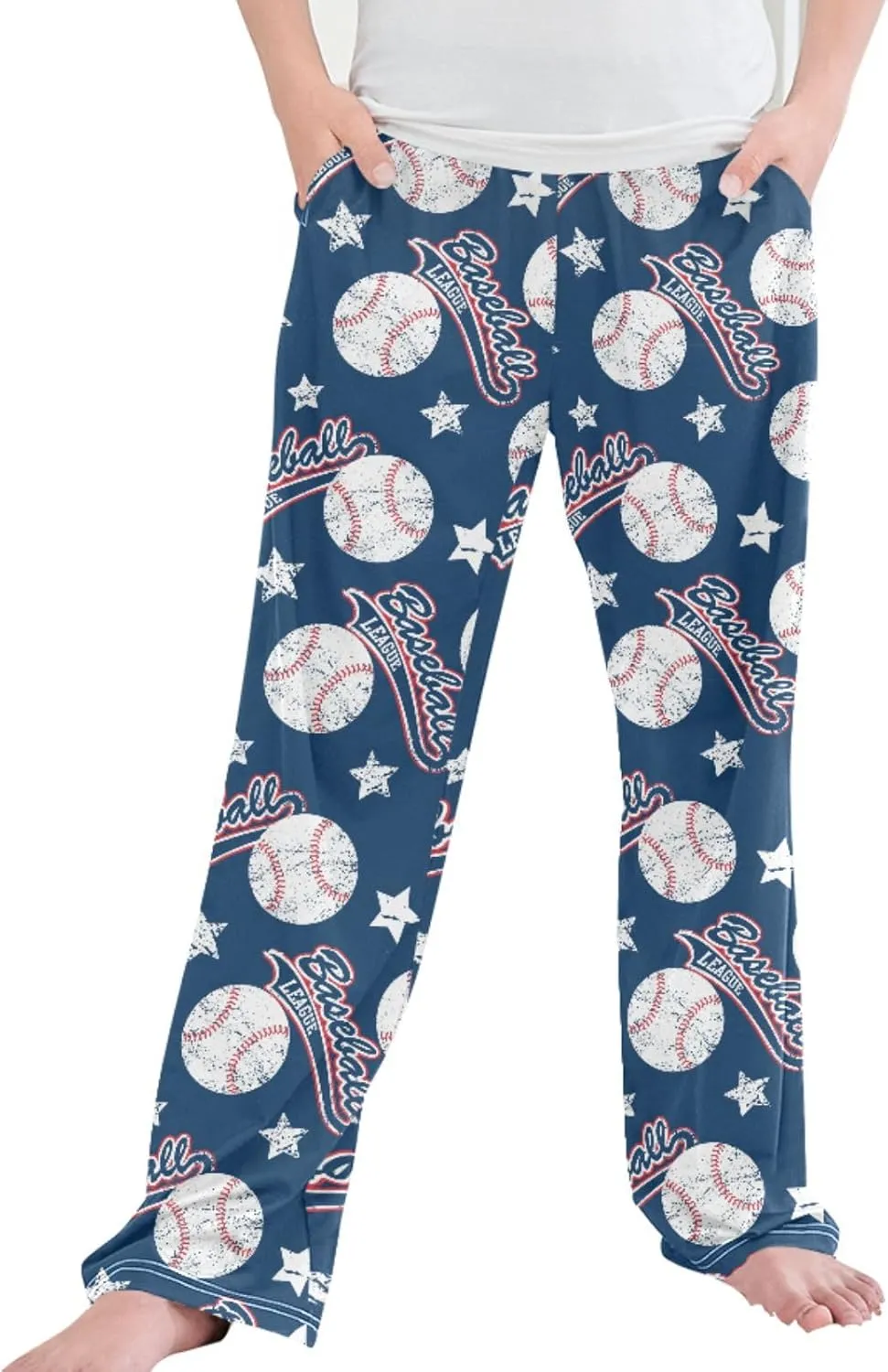 Pigsaly Boys' Pants Baseballs Stars Long Bottoms Red White Blue Ball Jogger Pants Elastic Waist Trousers With Pockets S