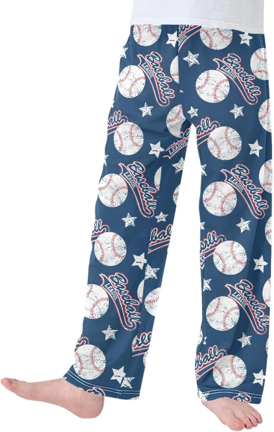 Pigsaly Boys' Pants Baseballs Stars Long Bottoms Red White Blue Ball Jogger Pants Elastic Waist Trousers With Pockets S