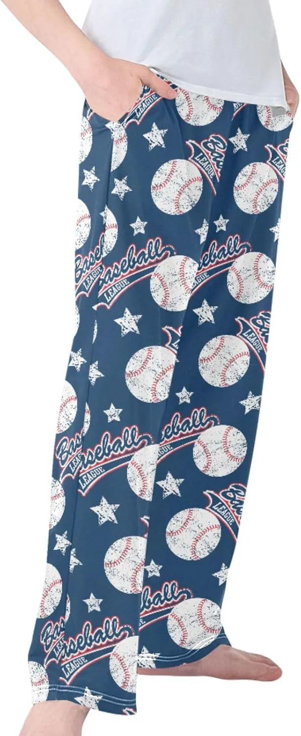 Pigsaly Boys' Pants Baseballs Stars Long Bottoms Red White Blue Ball Jogger Pants Elastic Waist Trousers With Pockets S