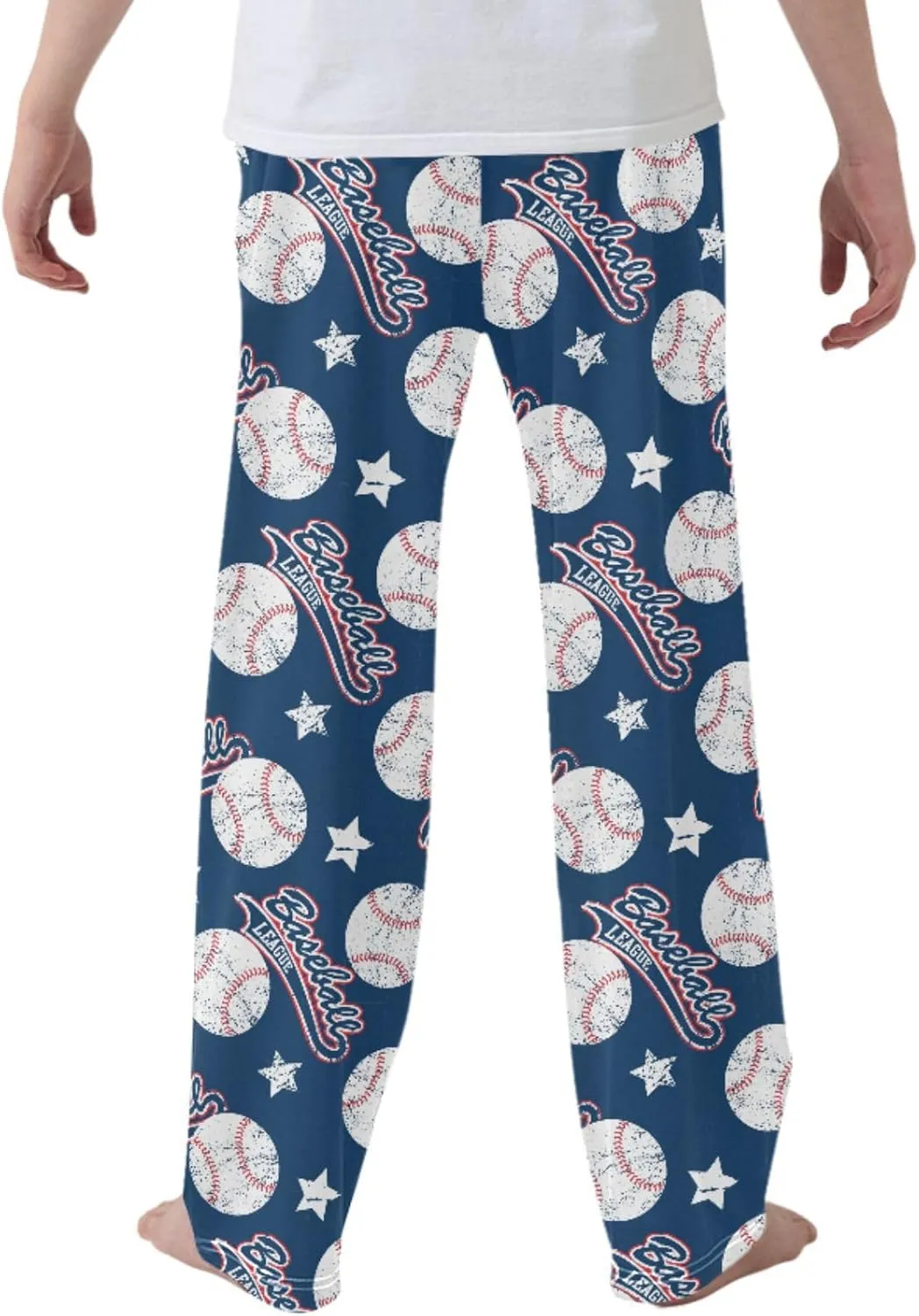 Pigsaly Boys' Pants Baseballs Stars Long Bottoms Red White Blue Ball Jogger Pants Elastic Waist Trousers With Pockets S