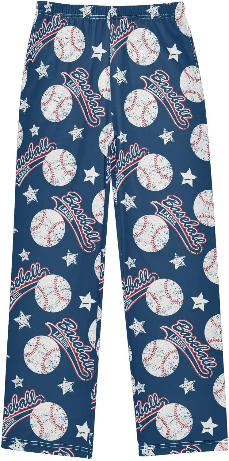 Pigsaly Boys' Pants Baseballs Stars Long Bottoms Red White Blue Ball Jogger Pants Elastic Waist Trousers With Pockets S