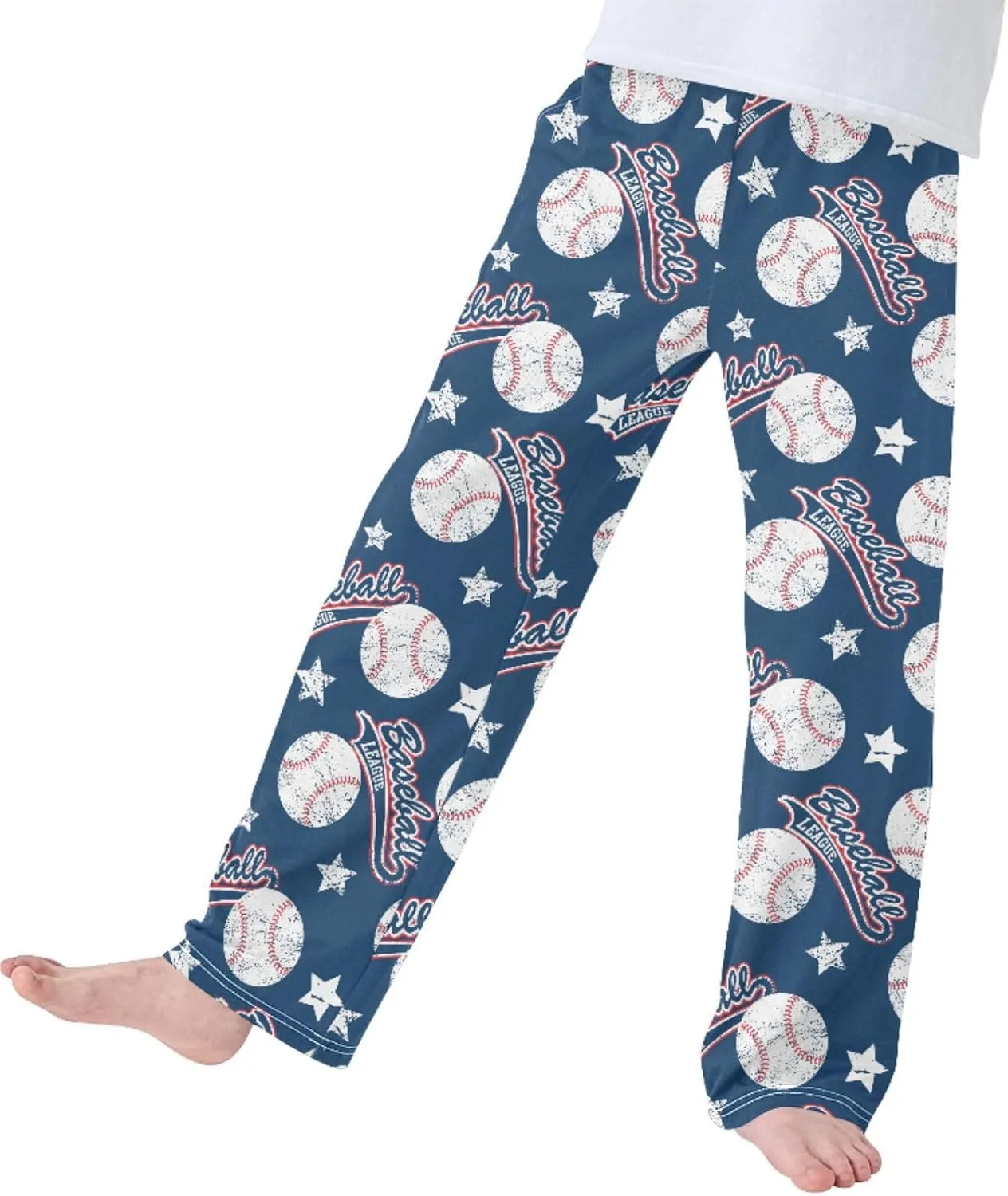 Pigsaly Boys' Pants Baseballs Stars Long Bottoms Red White Blue Ball Jogger Pants Elastic Waist Trousers With Pockets S