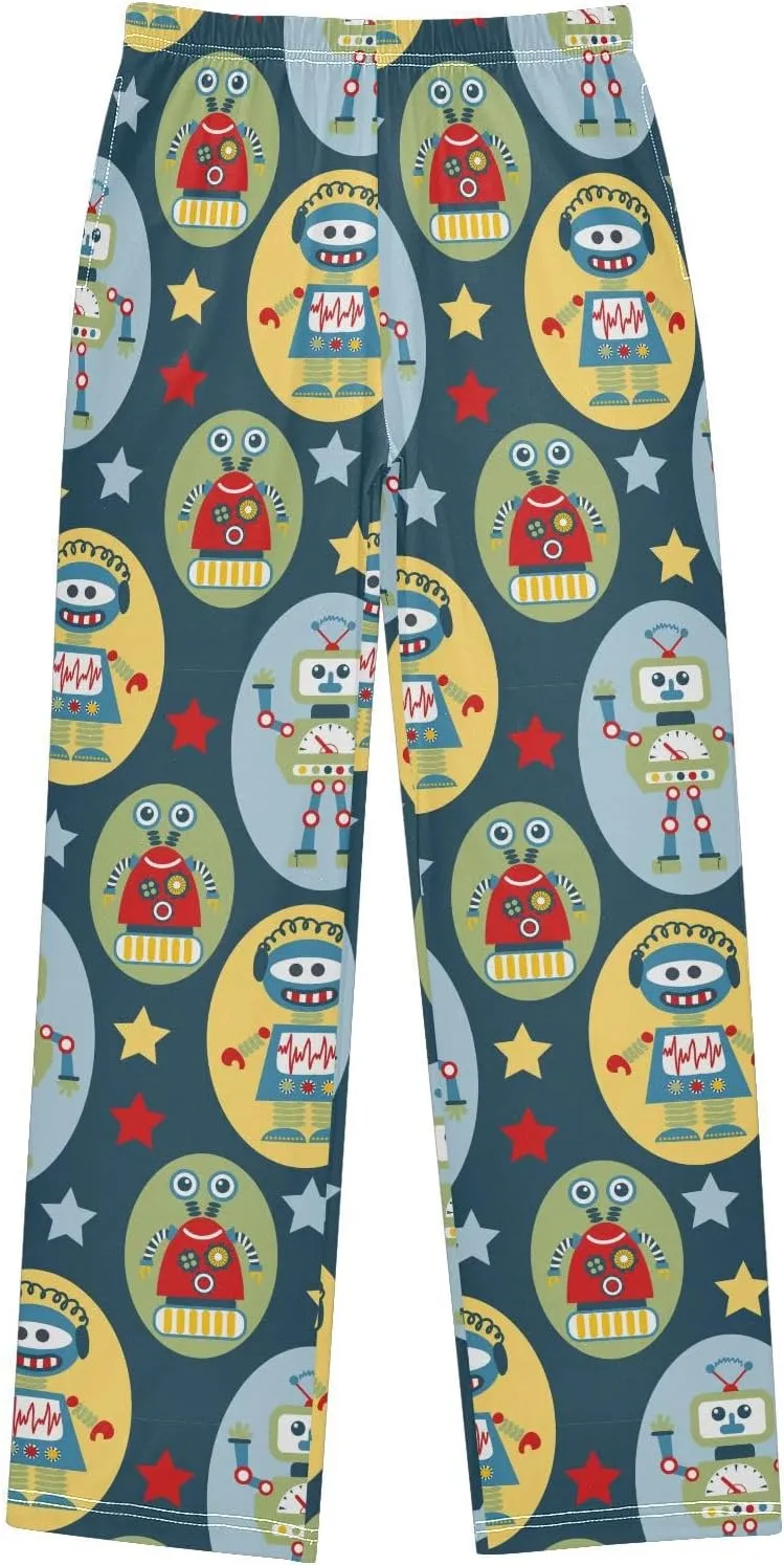 Pigsaly Boys' Pants Cartoon Robots Stars Long Bottoms Cute Robot Antennas Wires Jogger Pants Elastic Waist Trousers S