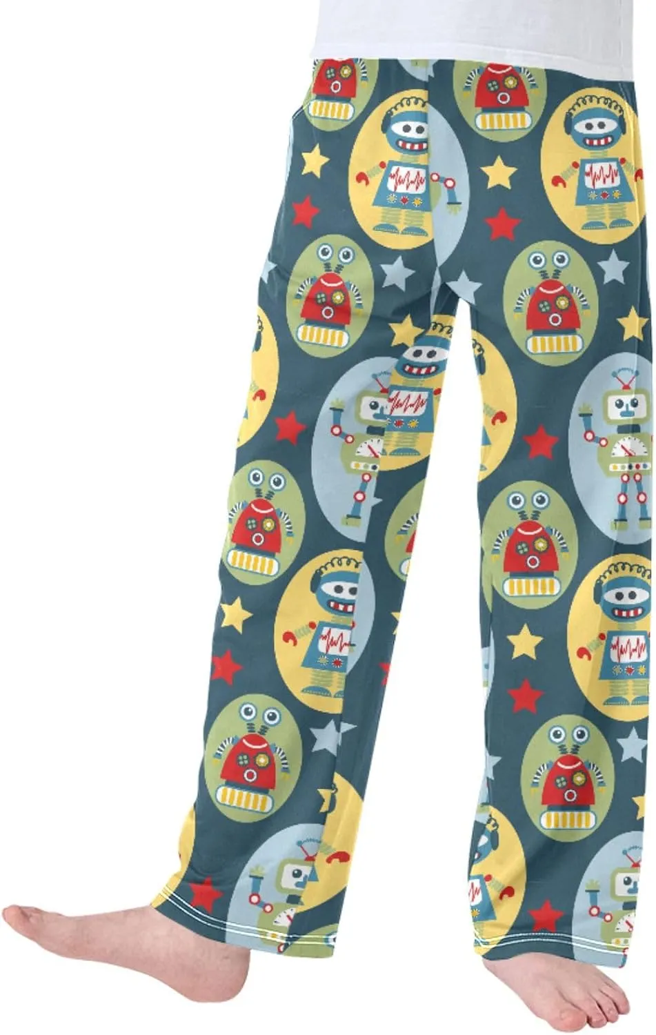 Pigsaly Boys' Pants Cartoon Robots Stars Long Bottoms Cute Robot Antennas Wires Jogger Pants Elastic Waist Trousers S