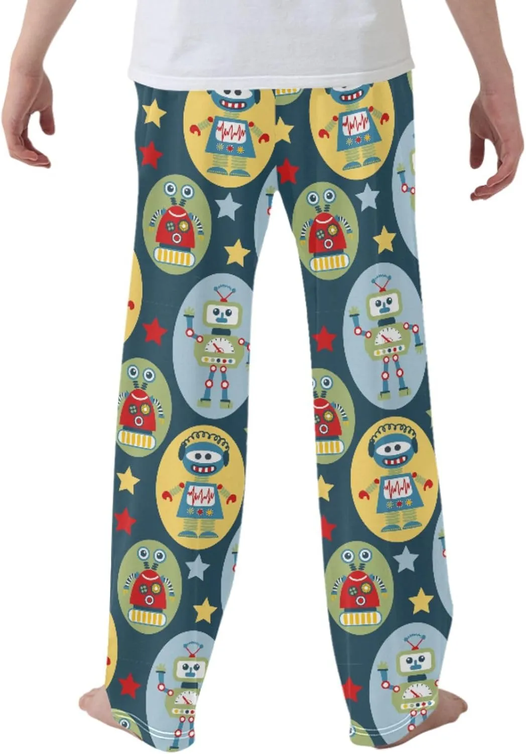 Pigsaly Boys' Pants Cartoon Robots Stars Long Bottoms Cute Robot Antennas Wires Jogger Pants Elastic Waist Trousers S