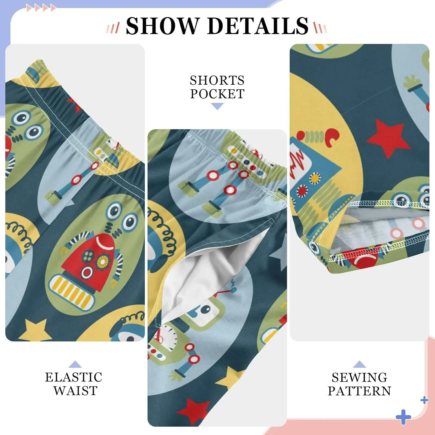 Pigsaly Boys' Pants Cartoon Robots Stars Long Bottoms Cute Robot Antennas Wires Jogger Pants Elastic Waist Trousers S