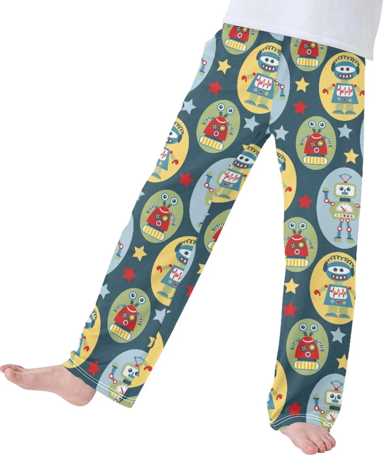 Pigsaly Boys' Pants Cartoon Robots Stars Long Bottoms Cute Robot Antennas Wires Jogger Pants Elastic Waist Trousers S