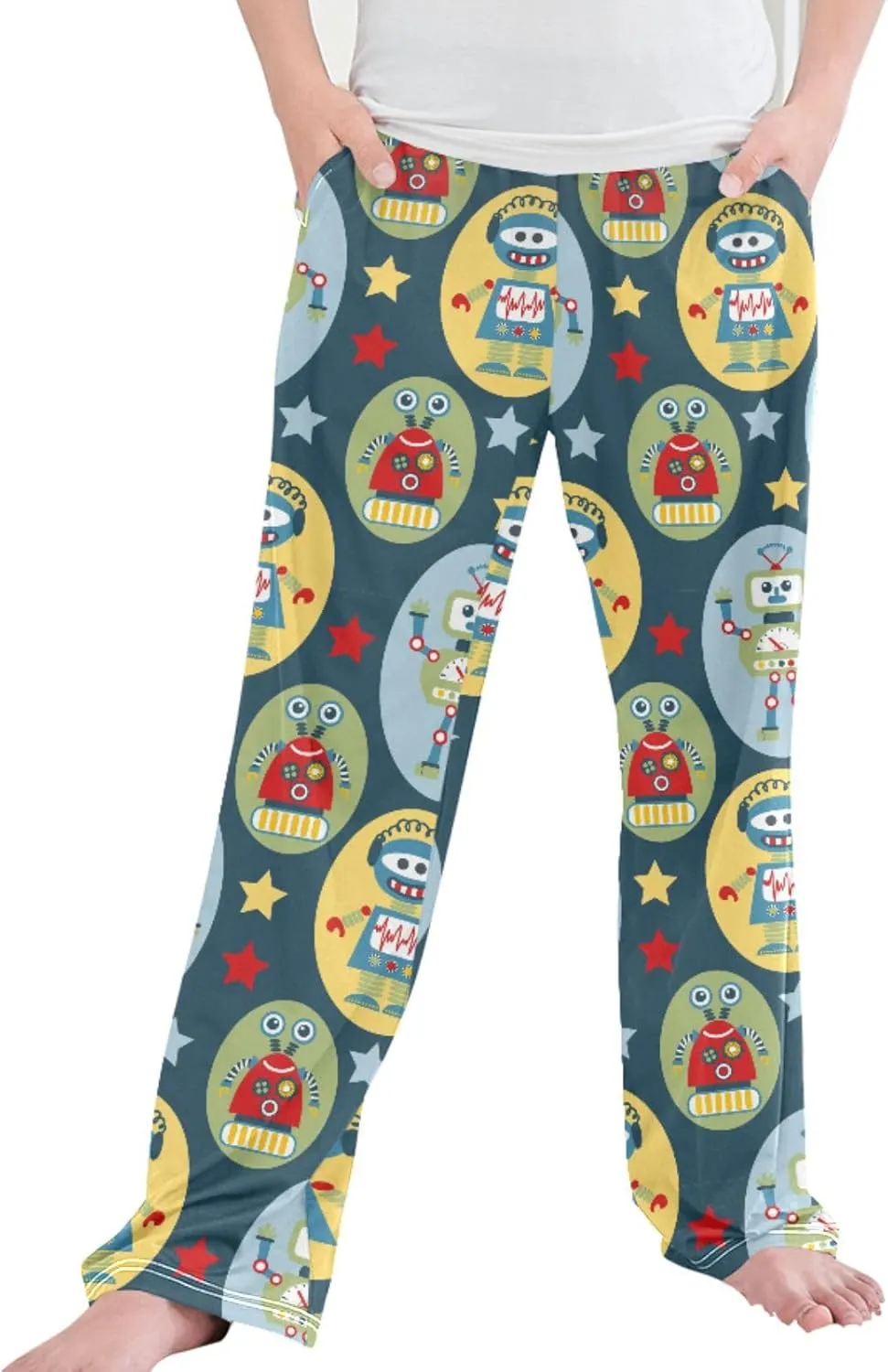 Pigsaly Boys' Pants Cartoon Robots Stars Long Bottoms Cute Robot Antennas Wires Jogger Pants Elastic Waist Trousers S