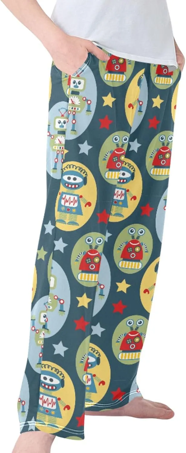 Pigsaly Boys' Pants Cartoon Robots Stars Long Bottoms Cute Robot Antennas Wires Jogger Pants Elastic Waist Trousers S