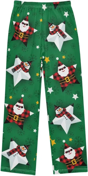Pigsaly Boys' Pants Christmas 5 Point Star Santa Long Bottoms Snowman Snowflakes Jogger Pants Elastic Waist Trousers S
