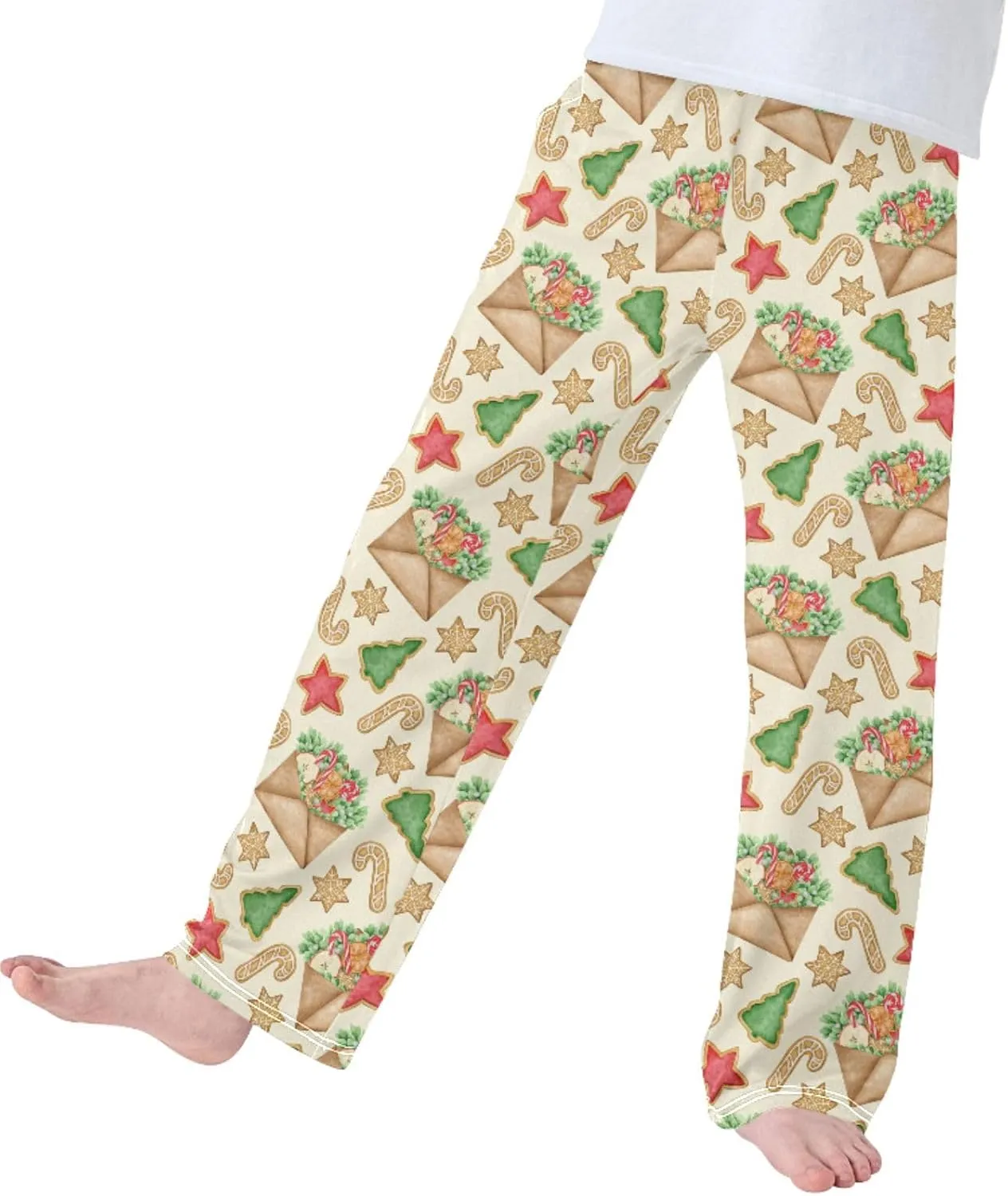 Pigsaly Boys' Pants Christmas Gingerbread Cookies Long Bottoms Xmas Trees Red Star Jogger Pants Elastic Waist Trousers S