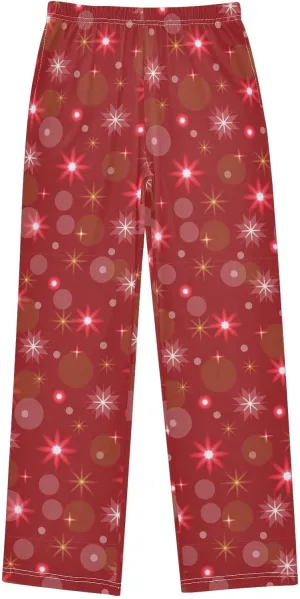 Pigsaly Boys' Pants Christmas Red Balls Long Bottoms Snowflakes Stars Jogger Pants Elastic Waist Trousers With Pockets S