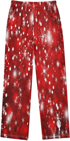 Pigsaly Boys' Pants Christmas Snowflakes Long Bottoms White Glitter Star Jogger Pants Elastic Waist Trousers With Pockets S