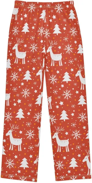 Pigsaly Boys' Pants Christmas Tree Deer Star Long Bottoms Winter Red Snowflakes Jogger Pants Elastic Waist Trousers S