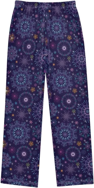 Pigsaly Boys' Pants Christmas Violet Snowflakes Long Bottoms Colorful Dark Stars Jogger Pants Elastic Waist Trousers S