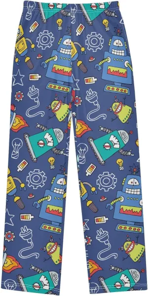 Pigsaly Boys' Pants Colored Robots Blue Long Bottoms Machine Fire Star Jogger Pants Elastic Waist Trousers with Pockets S