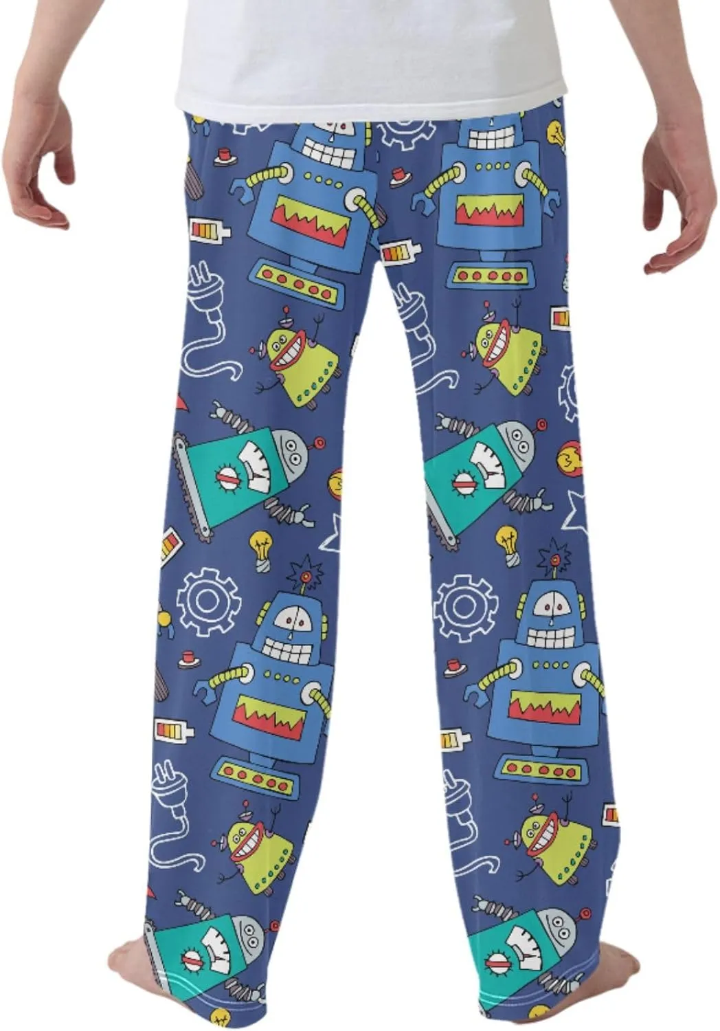 Pigsaly Boys' Pants Colored Robots Blue Long Bottoms Machine Fire Star Jogger Pants Elastic Waist Trousers with Pockets S
