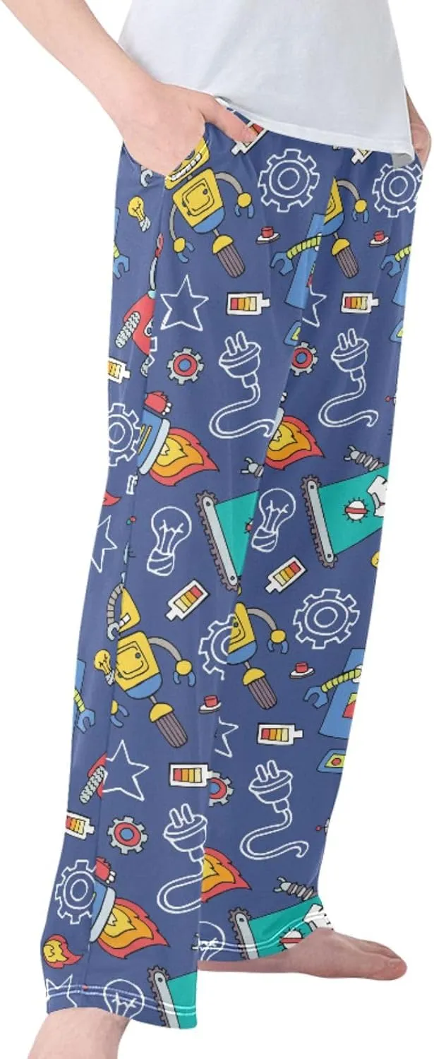 Pigsaly Boys' Pants Colored Robots Blue Long Bottoms Machine Fire Star Jogger Pants Elastic Waist Trousers with Pockets S