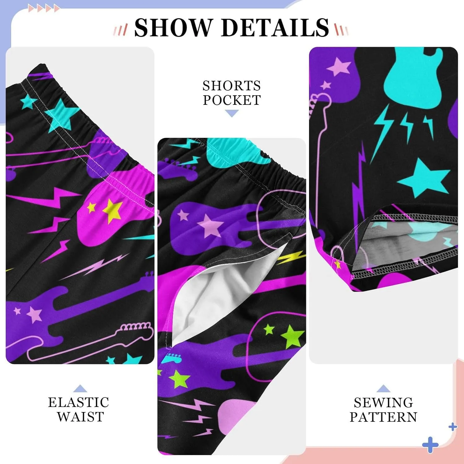 Pigsaly Boys' Pants Colorful Guitars Flash Long Bottoms Gold Stars Jogger Pants Elastic Waist Trousers with Pockets S