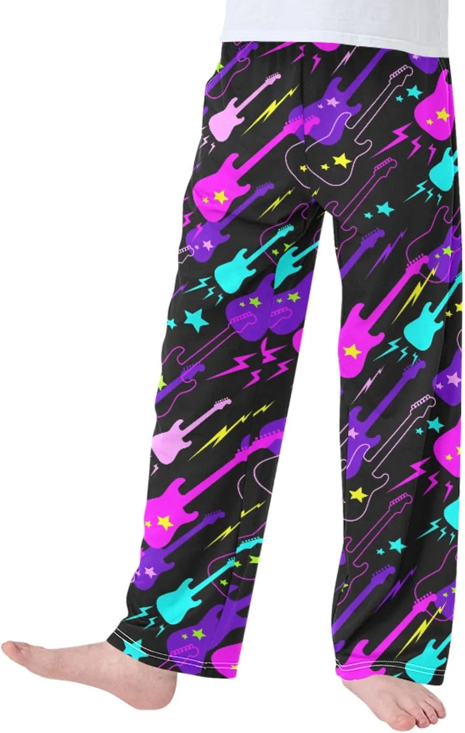 Pigsaly Boys' Pants Colorful Guitars Flash Long Bottoms Gold Stars Jogger Pants Elastic Waist Trousers with Pockets S