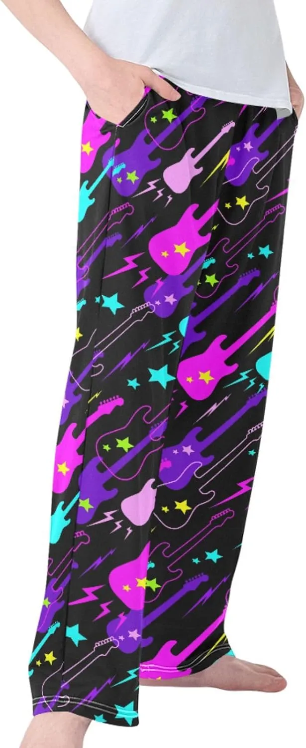 Pigsaly Boys' Pants Colorful Guitars Flash Long Bottoms Gold Stars Jogger Pants Elastic Waist Trousers with Pockets S
