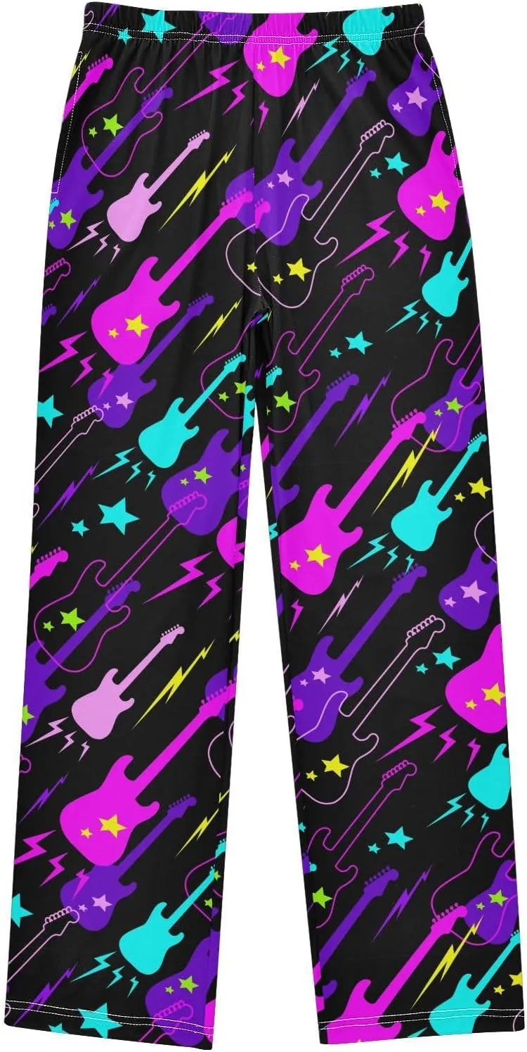 Pigsaly Boys' Pants Colorful Guitars Flash Long Bottoms Gold Stars Jogger Pants Elastic Waist Trousers with Pockets S
