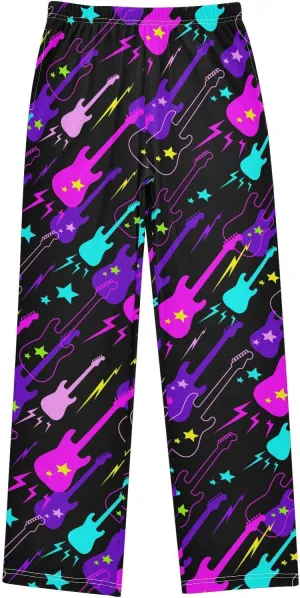 Pigsaly Boys' Pants Colorful Guitars Flash Long Bottoms Gold Stars Jogger Pants Elastic Waist Trousers with Pockets S