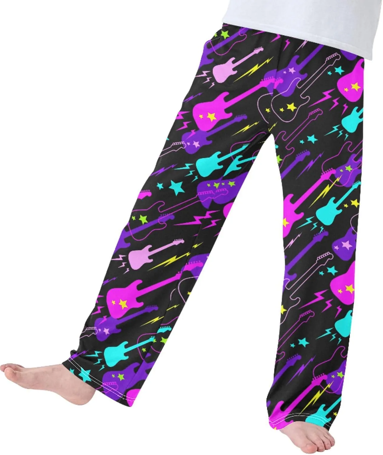Pigsaly Boys' Pants Colorful Guitars Flash Long Bottoms Gold Stars Jogger Pants Elastic Waist Trousers with Pockets S