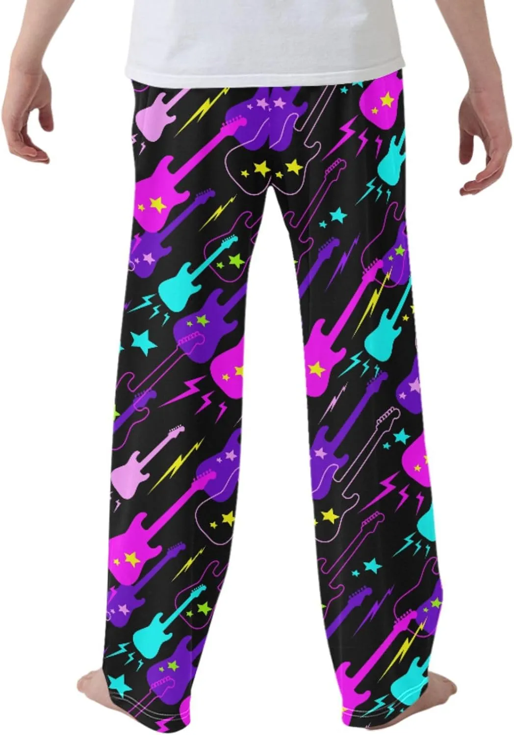 Pigsaly Boys' Pants Colorful Guitars Flash Long Bottoms Gold Stars Jogger Pants Elastic Waist Trousers with Pockets S