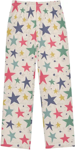 Pigsaly Boys' Pants Colorful Stars Long Bottoms Vintage Red Blue Green Flash Jogger Pants Elastic Waist Trousers Pockets S
