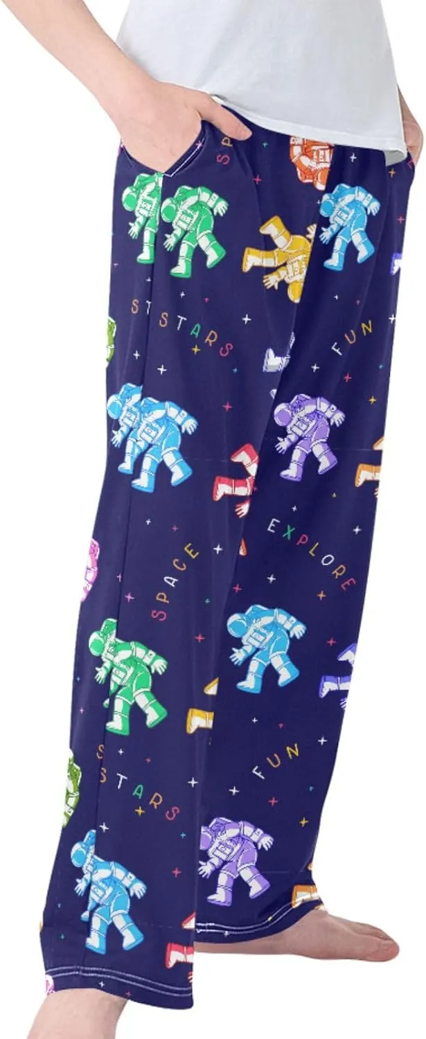 Pigsaly Boys' Pants Cosmonaut Spacesuit Spacewalk Long Bottoms Funny Space Stars Jogger Pants Elastic Waist Trousers S