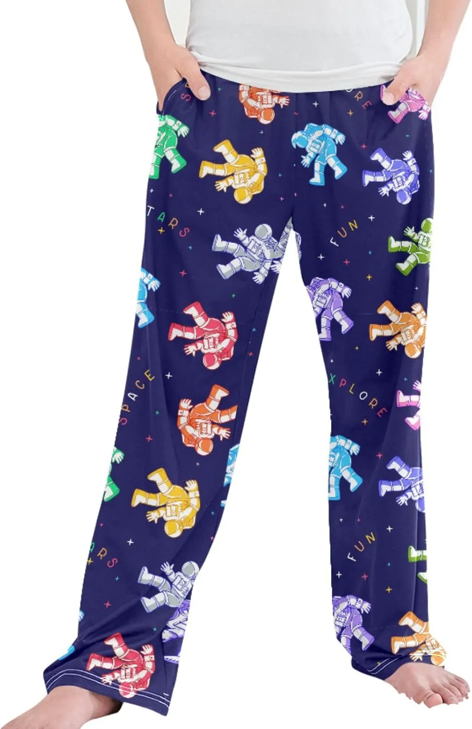 Pigsaly Boys' Pants Cosmonaut Spacesuit Spacewalk Long Bottoms Funny Space Stars Jogger Pants Elastic Waist Trousers S