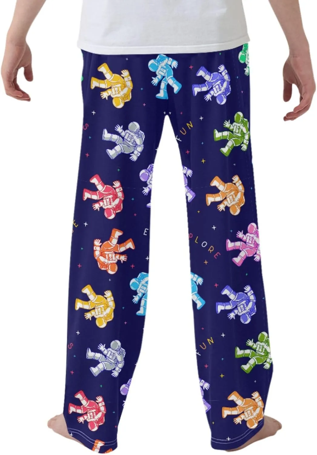 Pigsaly Boys' Pants Cosmonaut Spacesuit Spacewalk Long Bottoms Funny Space Stars Jogger Pants Elastic Waist Trousers S