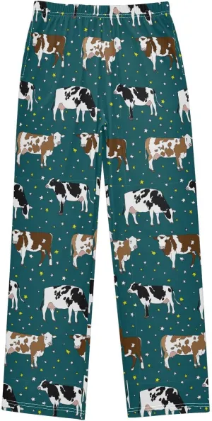 Pigsaly Boys' Pants Cows Meadow Star Long Bottoms Farm Highland Cattle Jogger Pants Elastic Waist Trousers with Pockets S