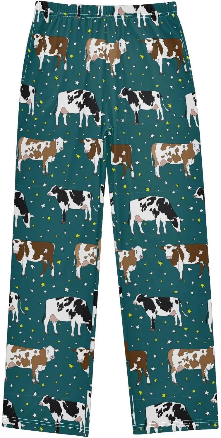 Pigsaly Boys' Pants Cows Meadow Star Long Bottoms Farm Highland Cattle Jogger Pants Elastic Waist Trousers with Pockets S