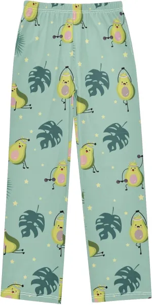 Pigsaly Boys' Pants Cute Avocado Palm Leaves Long Bottoms Gold Star Fruit Core Jogger Pants Elastic Waist Trousers Pockets S