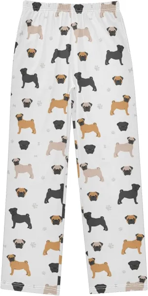 Pigsaly Boys' Pants Cute Black Brown Bulldog Long Bottoms Pug Dog Paw Print Jogger Pants Elastic Waist Trousers Pockets S