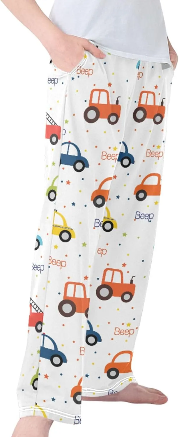 Pigsaly Boys' Pants Cute Car Stars Long Bottoms Colorful Toy Vehicles Jogger Pants Elastic Waist Trousers With Pockets S