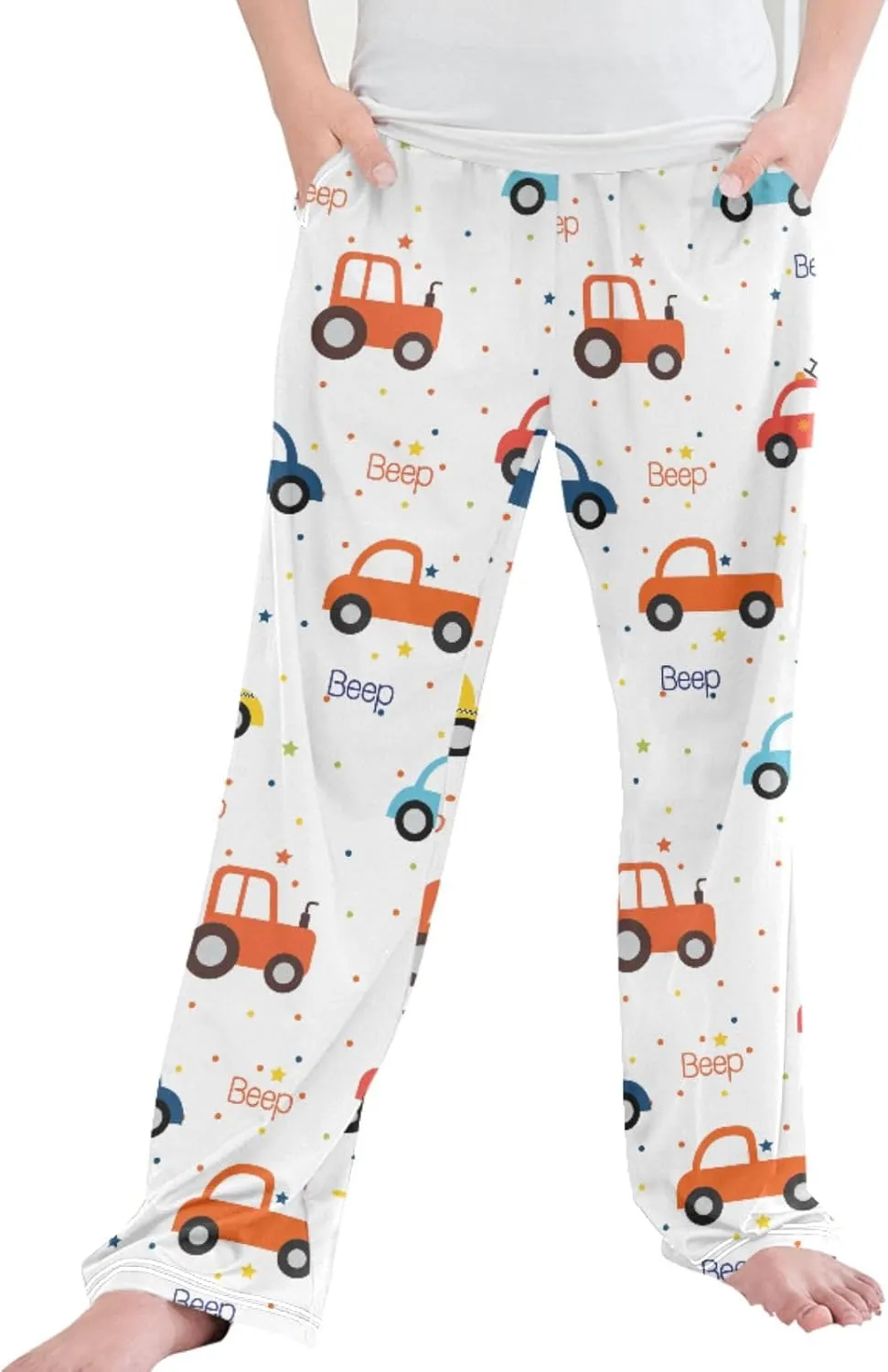 Pigsaly Boys' Pants Cute Car Stars Long Bottoms Colorful Toy Vehicles Jogger Pants Elastic Waist Trousers With Pockets S