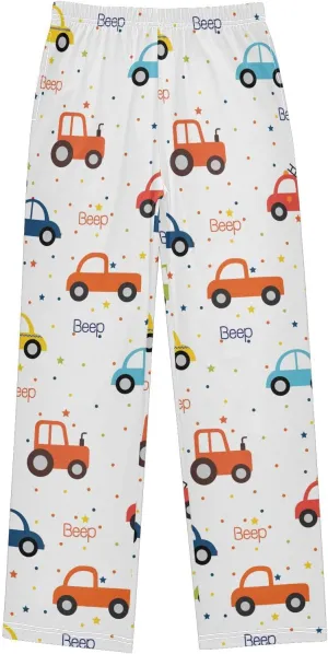 Pigsaly Boys' Pants Cute Car Stars Long Bottoms Colorful Toy Vehicles Jogger Pants Elastic Waist Trousers With Pockets S