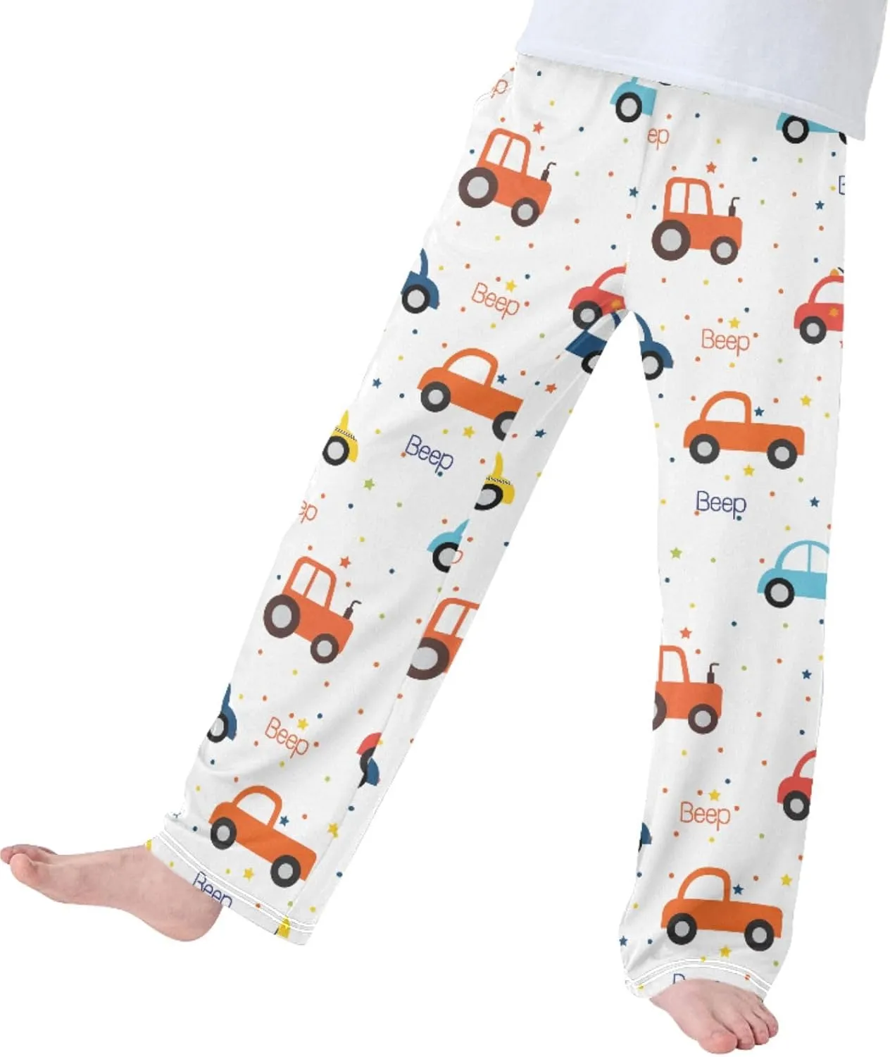 Pigsaly Boys' Pants Cute Car Stars Long Bottoms Colorful Toy Vehicles Jogger Pants Elastic Waist Trousers With Pockets S