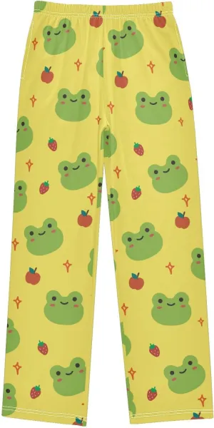 Pigsaly Boys' Pants Cute Frog Long Bottoms Cartoon Strawberry Star Jogger Pants Elastic Waist Trousers with Pockets S