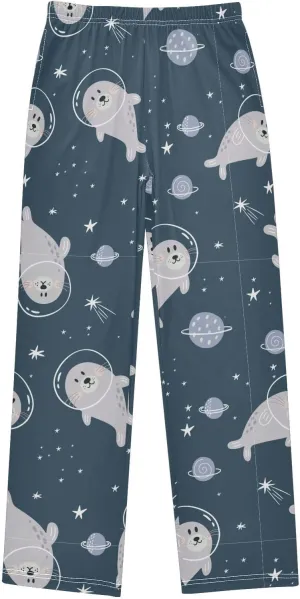 Pigsaly Boys' Pants Cute Seal Space Galaxy Long Bottoms Stars Planet Jogger Pants Elastic Waist Trousers With Pockets S
