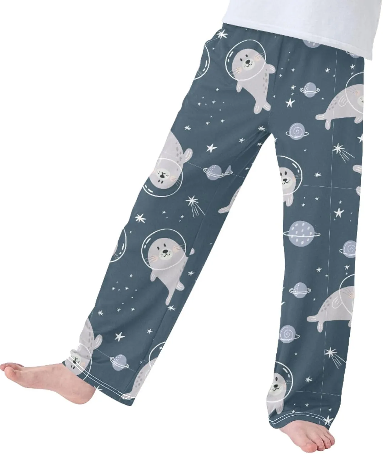 Pigsaly Boys' Pants Cute Seal Space Galaxy Long Bottoms Stars Planet Jogger Pants Elastic Waist Trousers With Pockets S