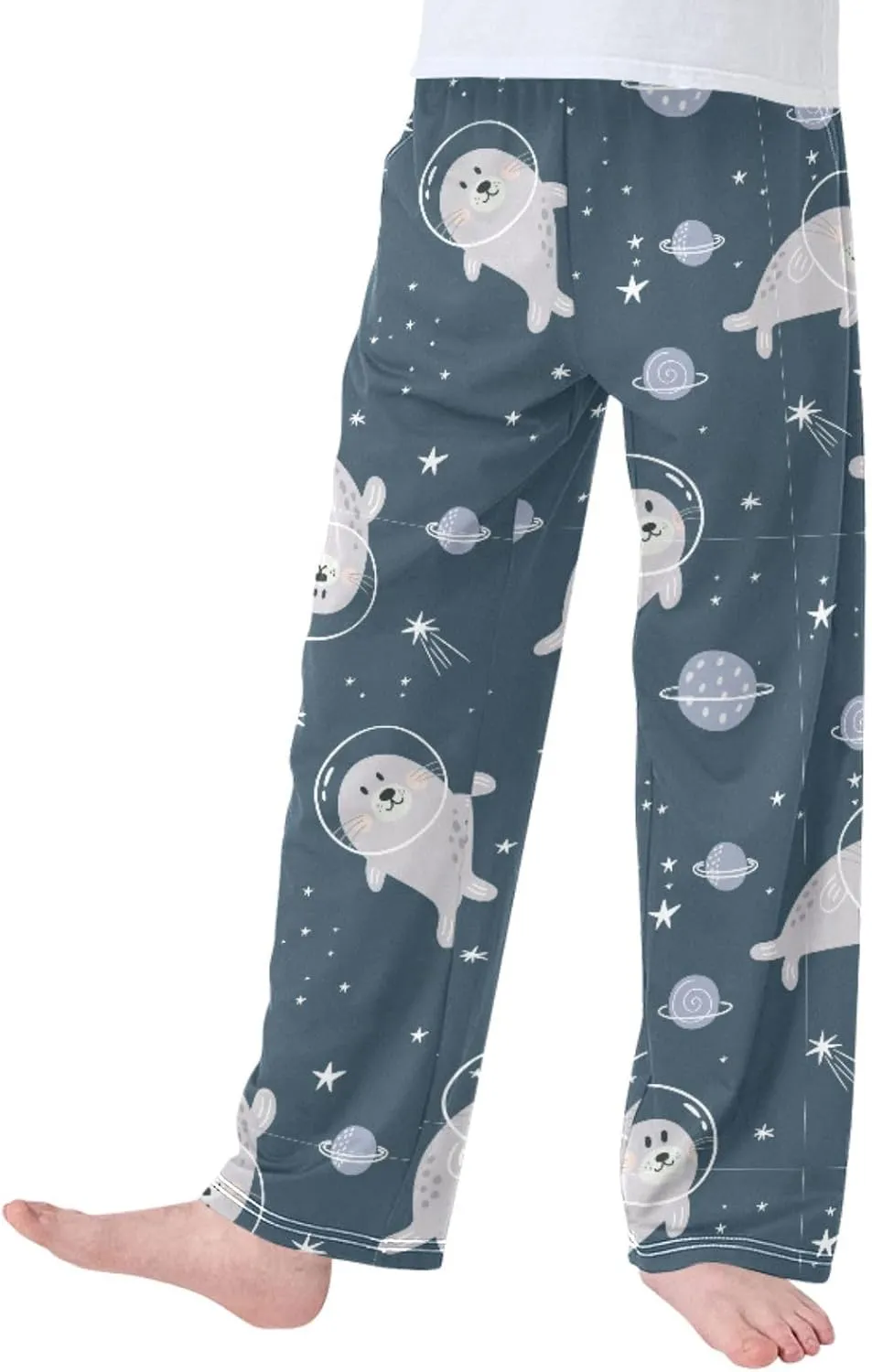 Pigsaly Boys' Pants Cute Seal Space Galaxy Long Bottoms Stars Planet Jogger Pants Elastic Waist Trousers With Pockets S