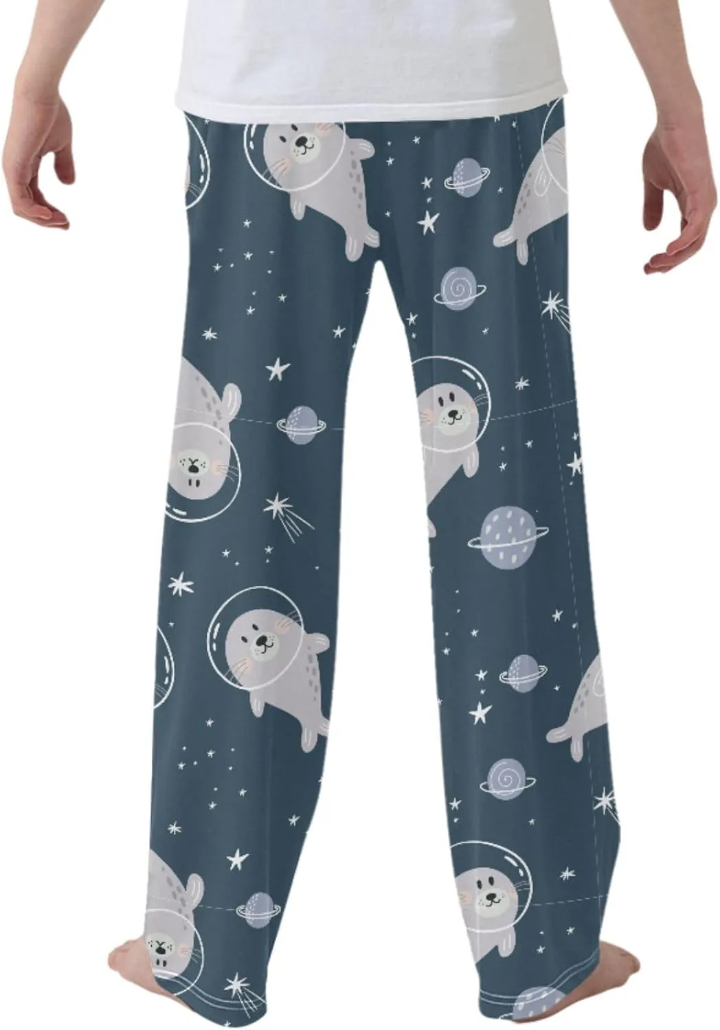 Pigsaly Boys' Pants Cute Seal Space Galaxy Long Bottoms Stars Planet Jogger Pants Elastic Waist Trousers With Pockets S