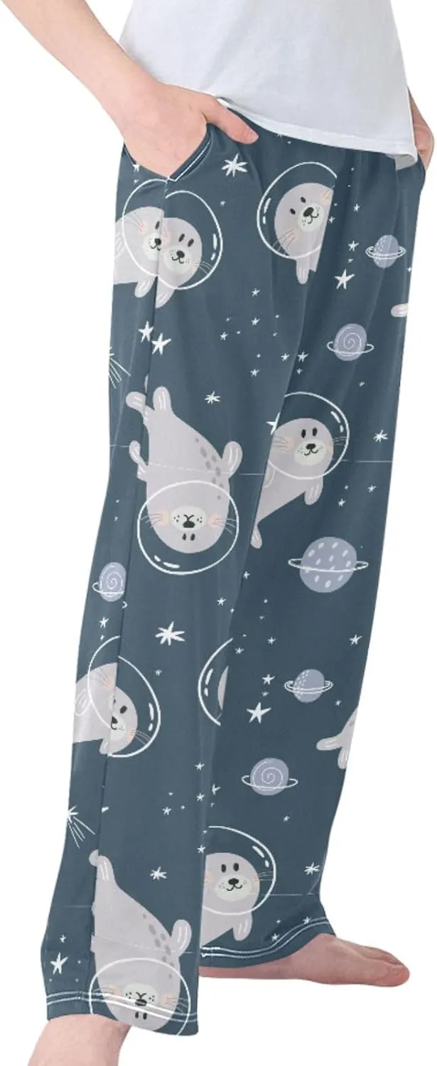 Pigsaly Boys' Pants Cute Seal Space Galaxy Long Bottoms Stars Planet Jogger Pants Elastic Waist Trousers With Pockets S